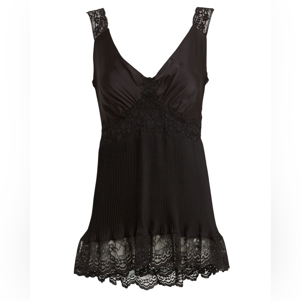 Paco Rabanne Black Lace-Trim Silk Tank Top